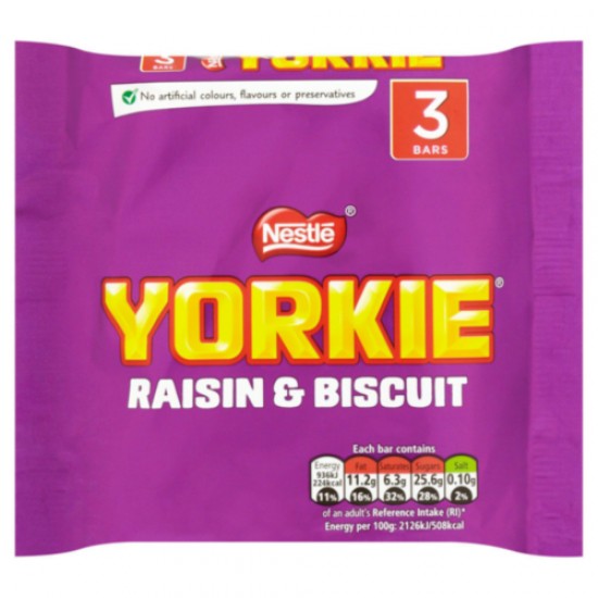 Yorkie Raisin & Biscuit 3 Bar Multipack: 16 Piece Box