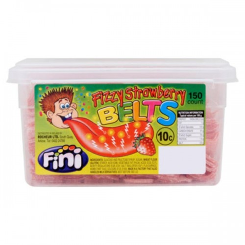 Fini Fizzy Strawberry Belts 150 Pieces - Planet Candy Online Sweet Shop